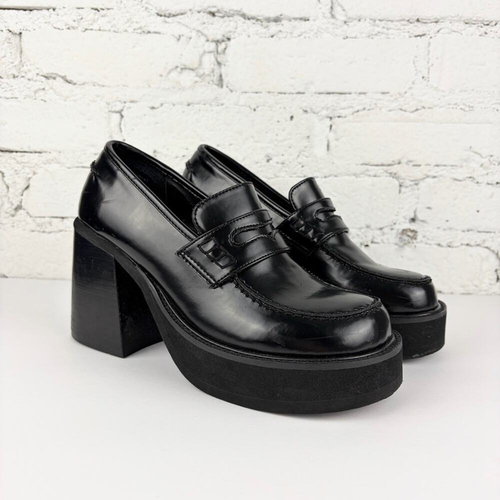 Zodiac Black Patent Expert Chunky Platform Stacked Heel Loafer Booties 7.5
